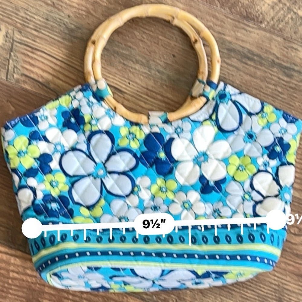 Vera Bradley Quilted Floral Tote with Bamboo Handles in Blue, Aqua & Lime - Picture 3 of 7